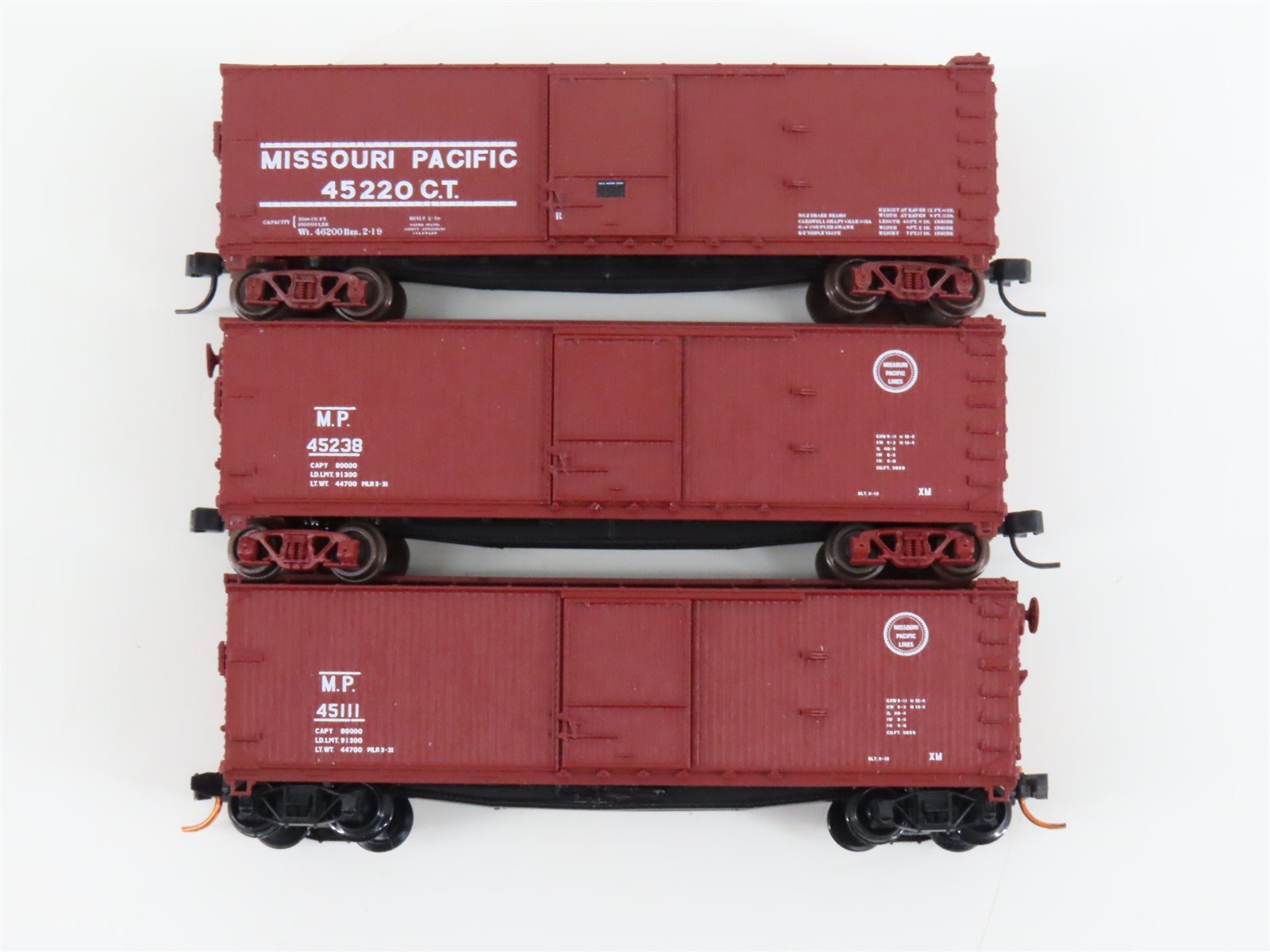 LOT of 3 N Scale Atlas MP Missouri Pacific Railroad Single Door Box Cars