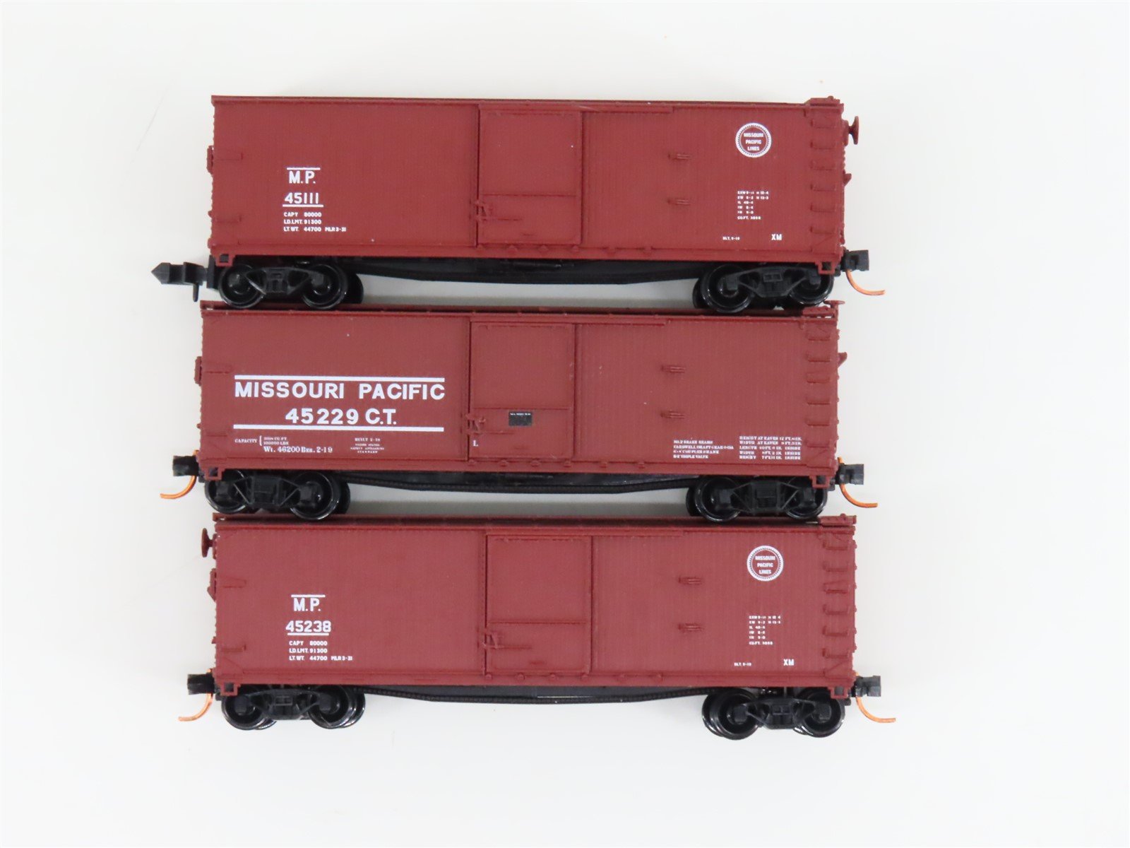 LOT of 3 N Scale Atlas MP Missouri Pacific Railroad Single Door Box Cars