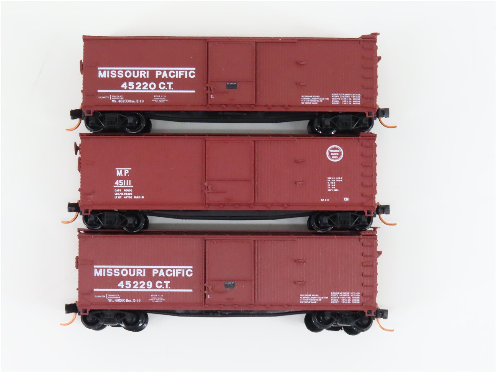 LOT of 3 N Scale Atlas MP Missouri Pacific Railroad Single Door Box Cars