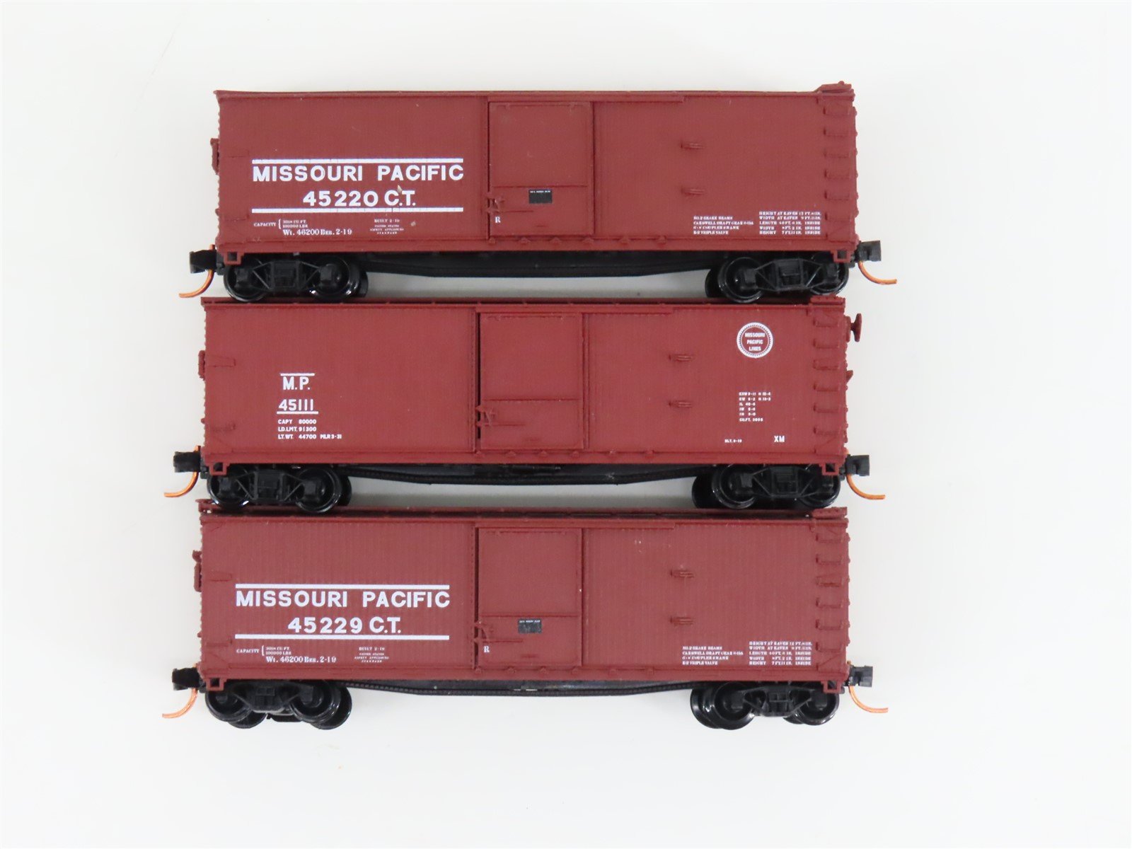 LOT of 3 N Scale Atlas MP Missouri Pacific Railroad Single Door Box Cars