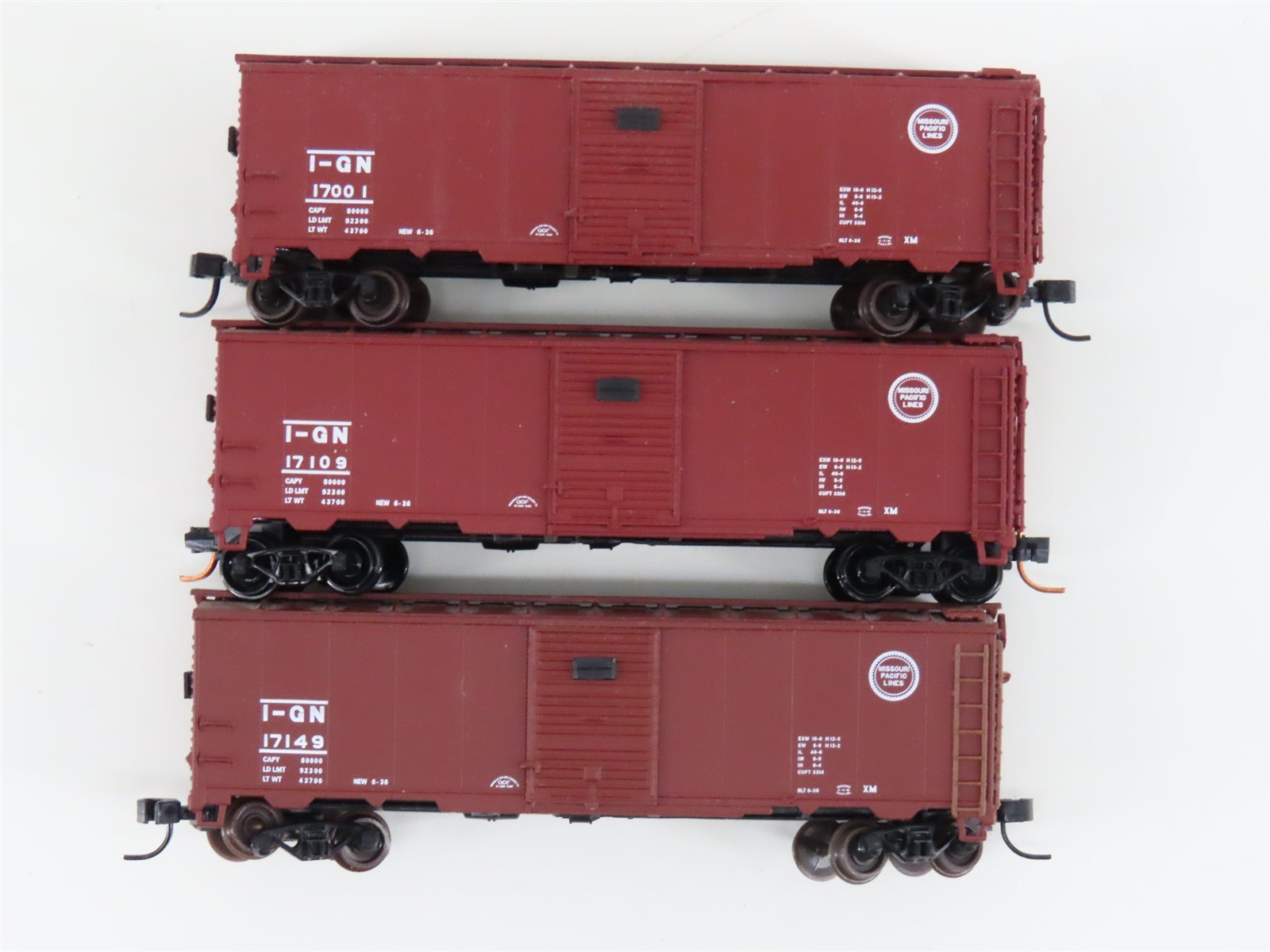 LOT of 3 N Scale Atlas I-GN MP Missouri Pacific Lines Single Door Box Cars