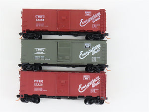 LOT of 3 N Scale Micro-Trains MTL, BLW, & InterMountain CB&Q Burlington Box Cars