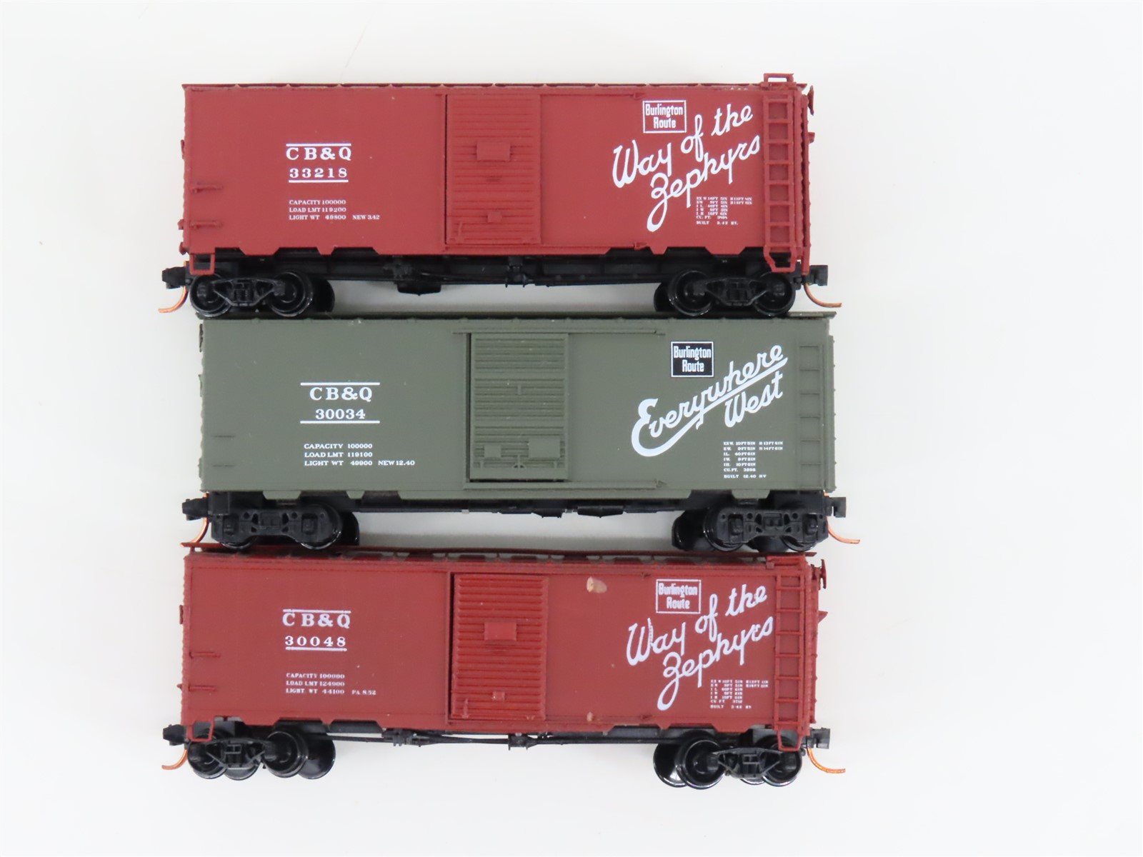 LOT of 3 N Scale Micro-Trains MTL, BLW, & InterMountain CB&Q Burlington Box Cars