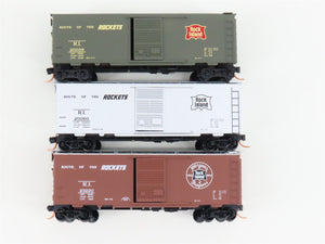 LOT of 3 N Scale Micro-Trains MTL RI Rock Island Route of the Rockets Box Cars