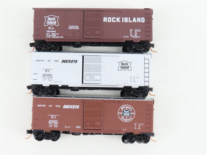 LOT of 3 N Scale Micro-Trains MTL RI Rock Island Route of the Rockets Box Cars