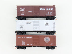 LOT of 3 N Scale Micro-Trains MTL RI Rock Island Route of the Rockets Box Cars