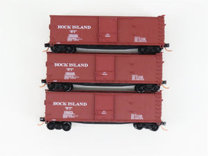 LOT of 3 N Scale Micro-Trains MTL RI Rock Island Woodside 40' Boxcars
