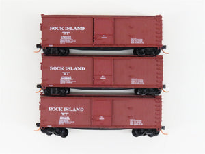 LOT of 3 N Scale Micro-Trains MTL RI Rock Island Woodside 40' Boxcars