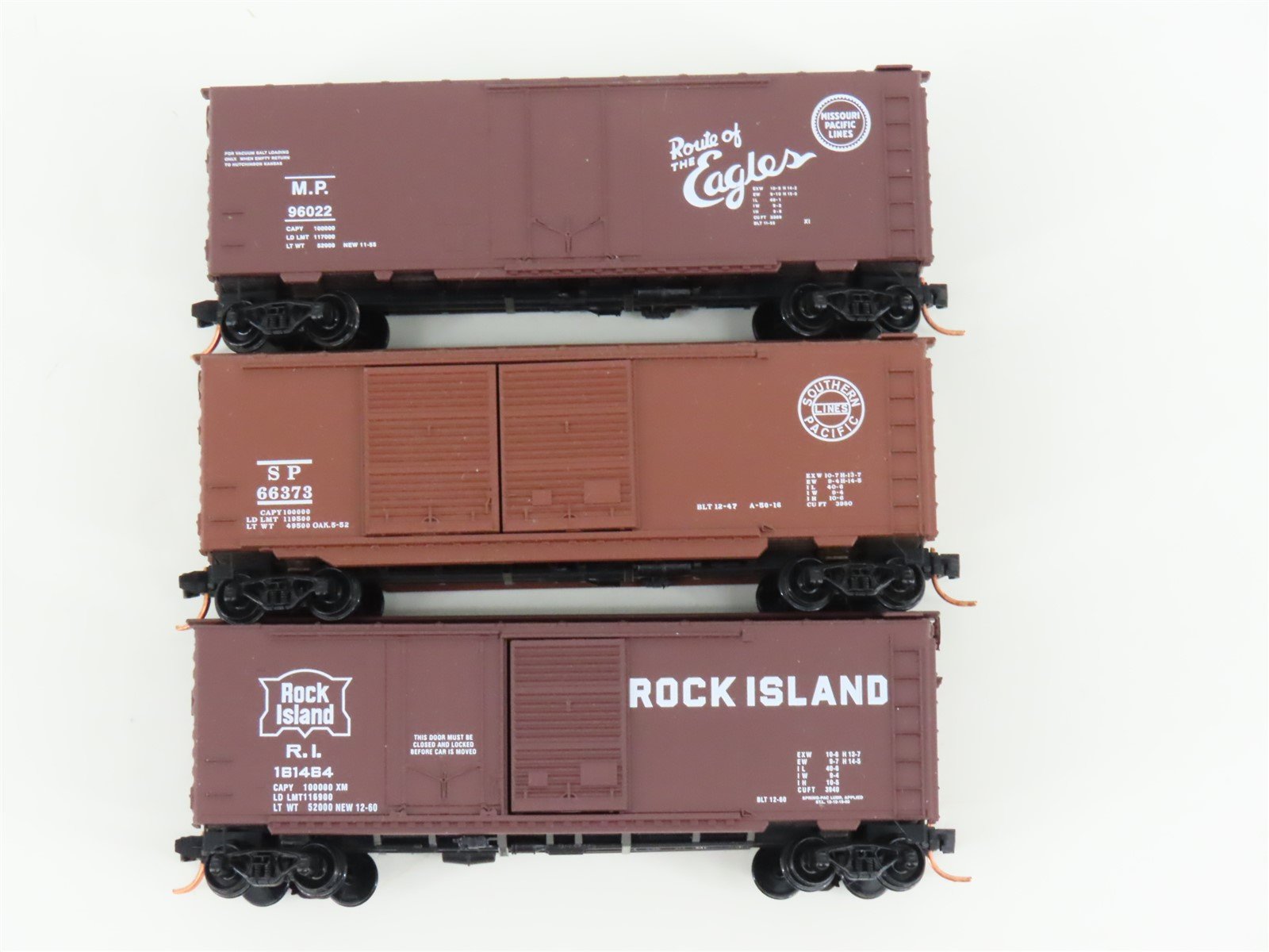 LOT of 3 N Scale Micro-Trains MTL SP/RI/MP Railways 40' Boxcars