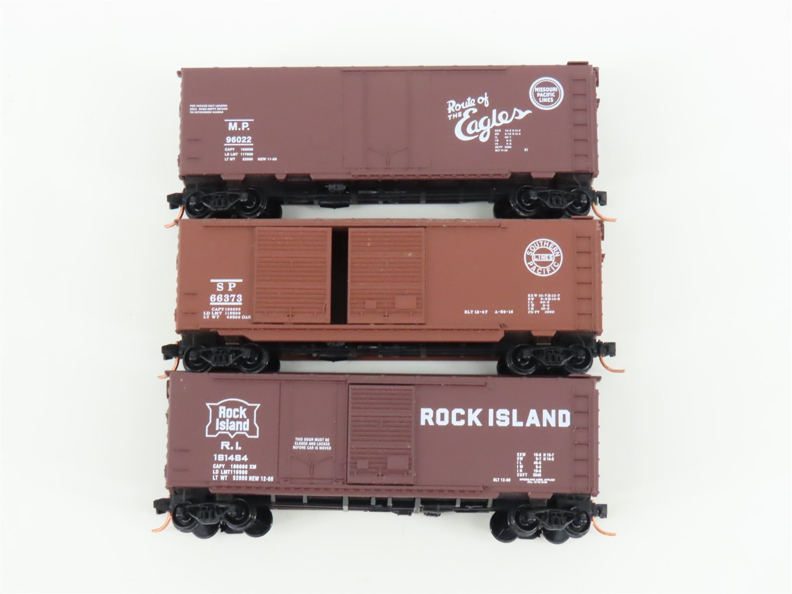 LOT of 3 N Scale Micro-Trains MTL SP/RI/MP Railways 40' Boxcars