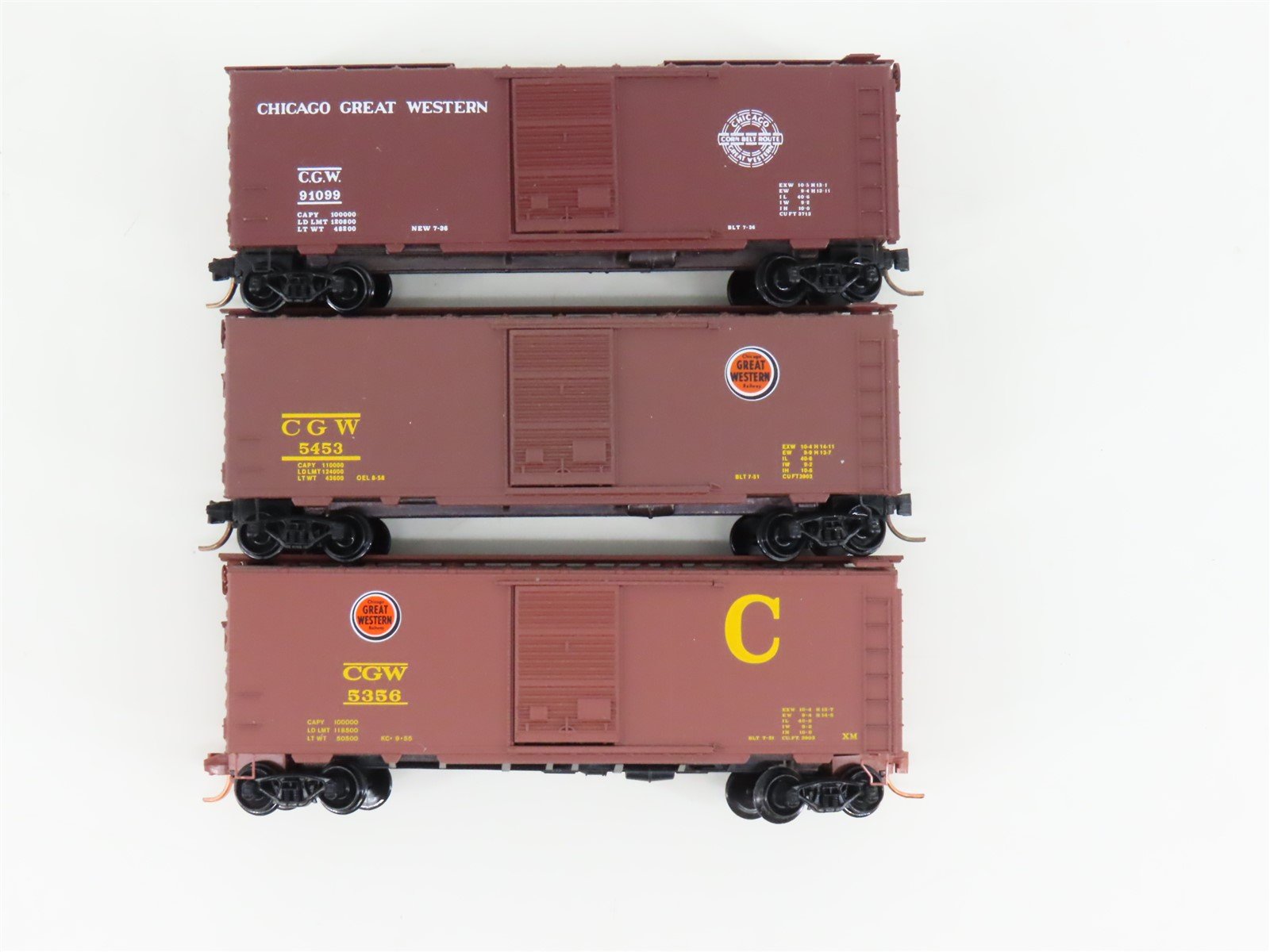 LOT of 3 N Scale Micro-Trains MTL CGW Chicago Great Western 40' Boxcars