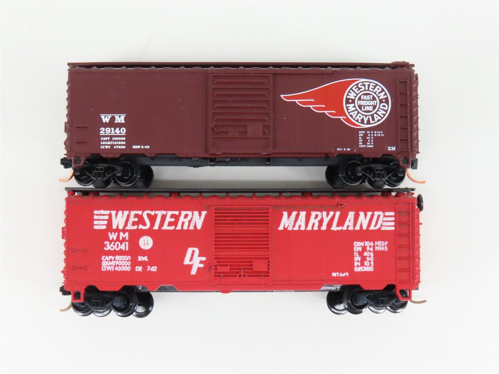 LOT of 2 N Scale Atlas WM Western Maryland Railroad Single Door Box Cars