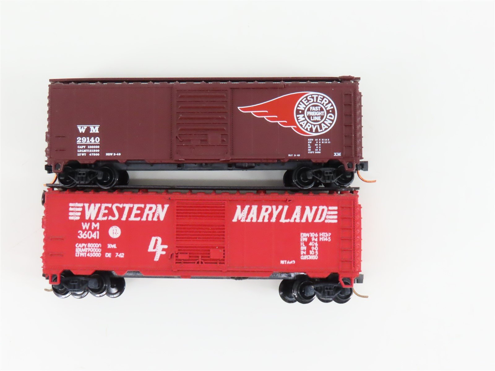 LOT of 2 N Scale Atlas WM Western Maryland Railroad Single Door Box Cars