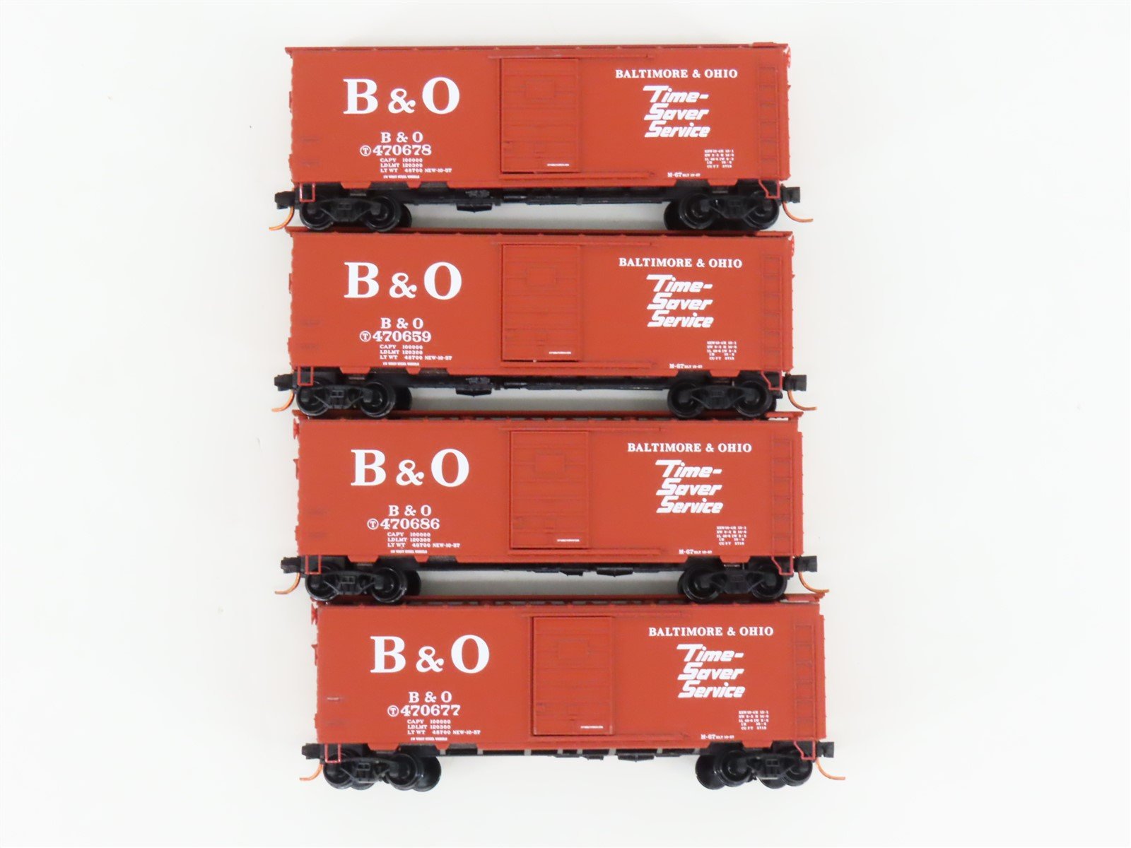 LOT of 4 N Scale Micro-Trains MTL B&O Baltimore & Ohio Single Door Box Cars
