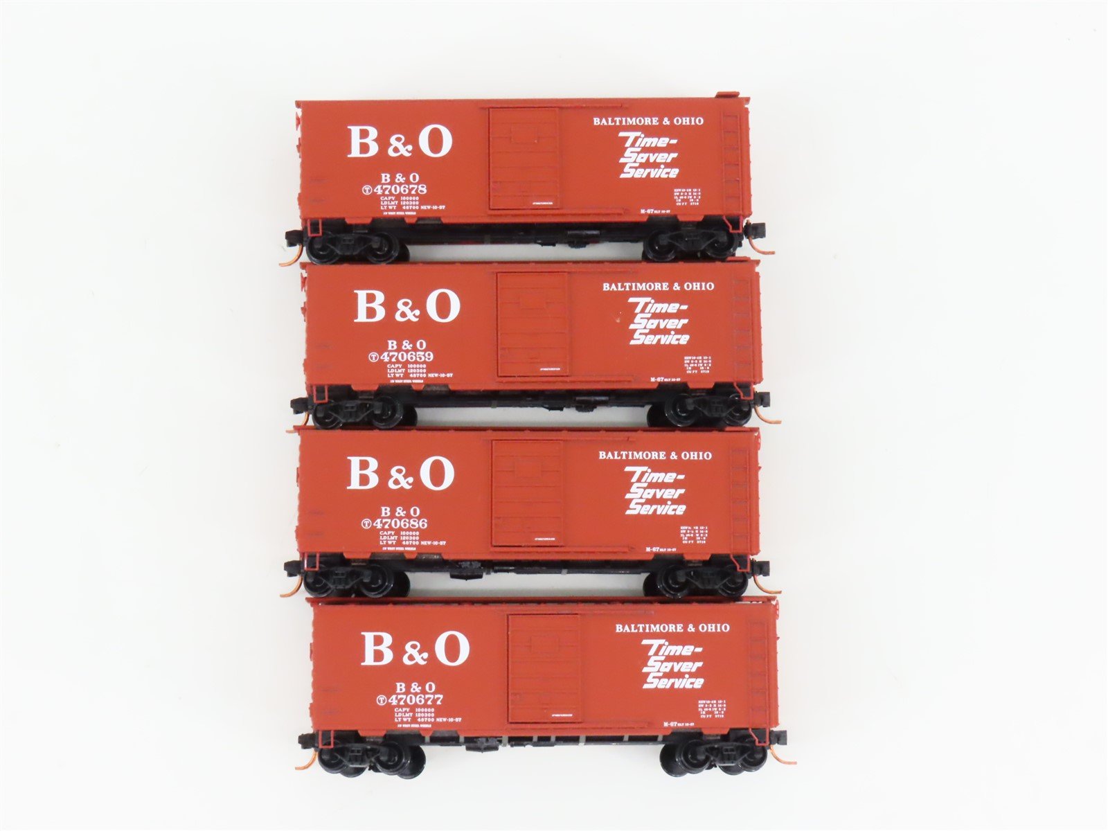 LOT of 4 N Scale Micro-Trains MTL B&O Baltimore & Ohio Single Door Box Cars