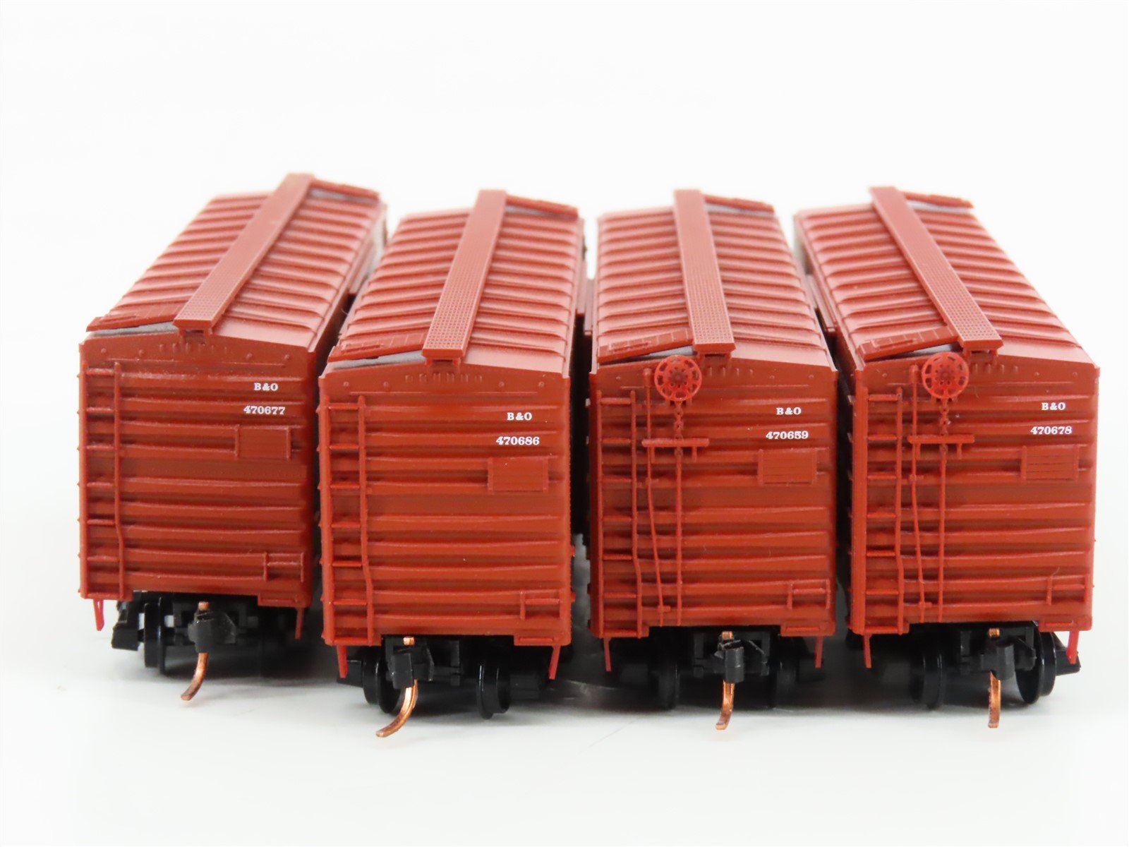 LOT of 4 N Scale Micro-Trains MTL B&O Baltimore & Ohio Single Door Box Cars