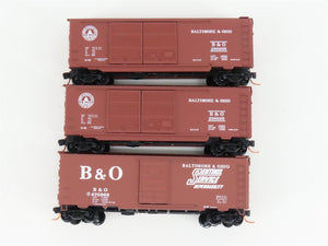 LOT of 3 N Scale Micro-Trains MTL B&O Baltimore & Ohio Railroad Box Cars