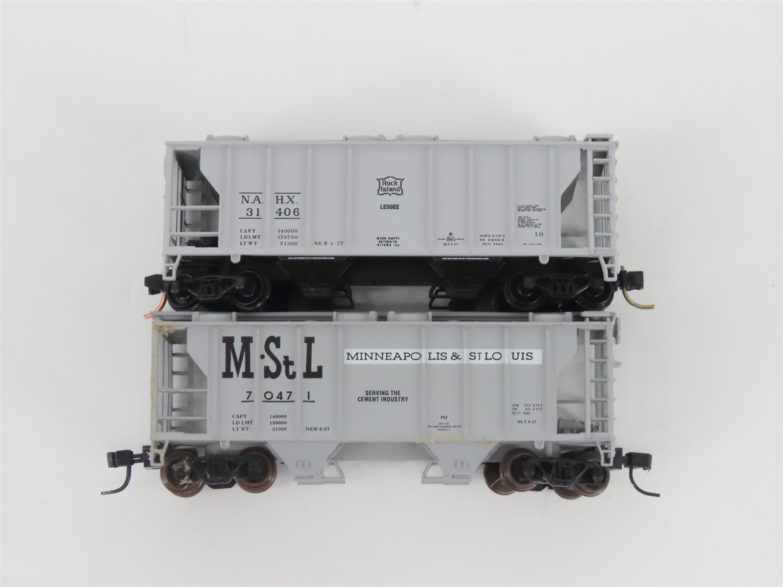 LOT of 4 N Scale Atlas NAHX/M&STL/MILW/M-K-T Railroad 2-Bay Covered Hoppers