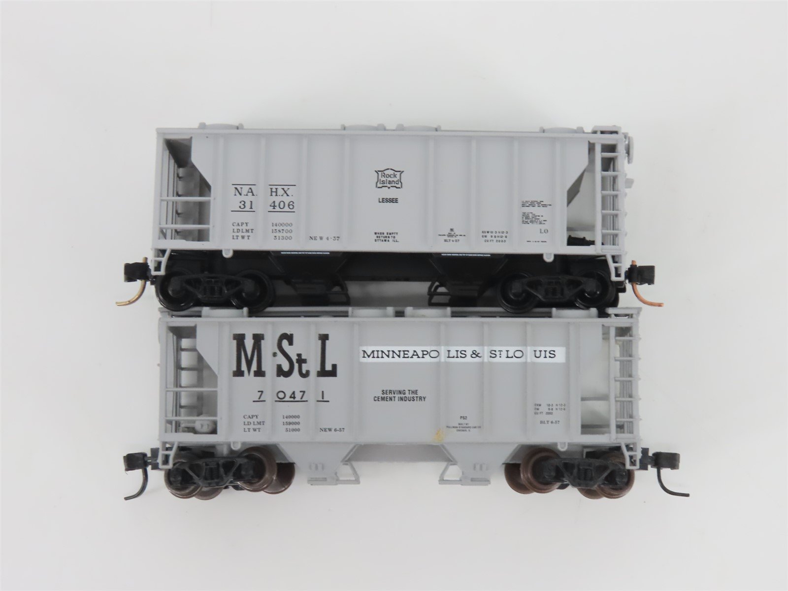LOT of 4 N Scale Atlas NAHX/M&STL/MILW/M-K-T Railroad 2-Bay Covered Hoppers