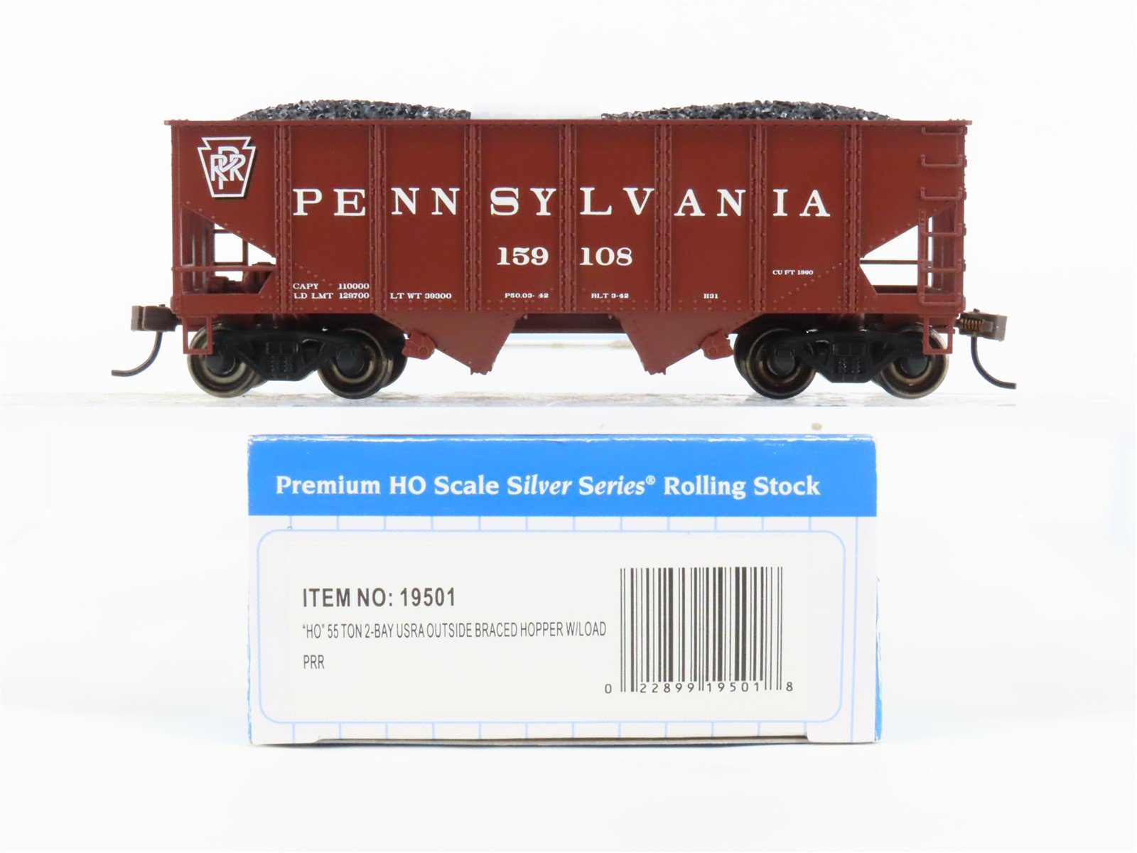 HO Scale Bachmann Silver Series 19501 PRR Pennsylvania 2-Bay Hopper #159108