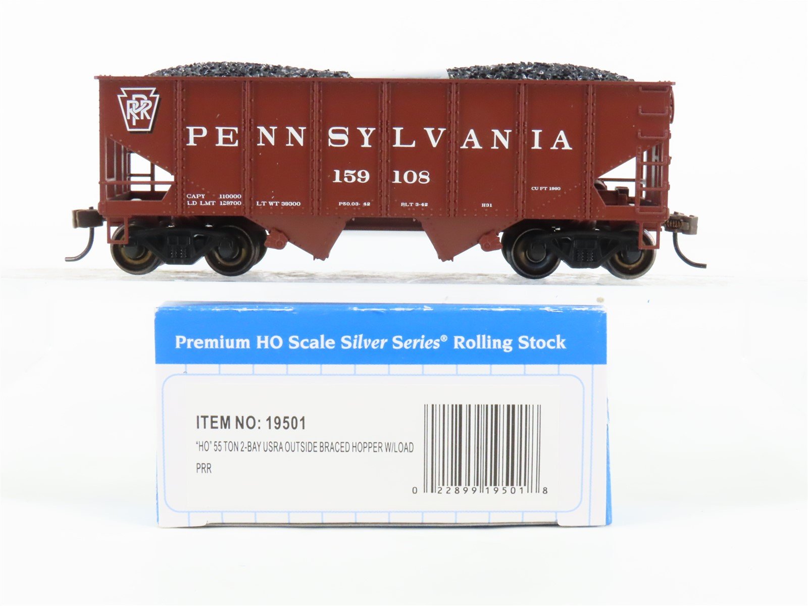HO Scale Bachmann Silver Series 19501 PRR Pennsylvania 2-Bay Hopper #159108