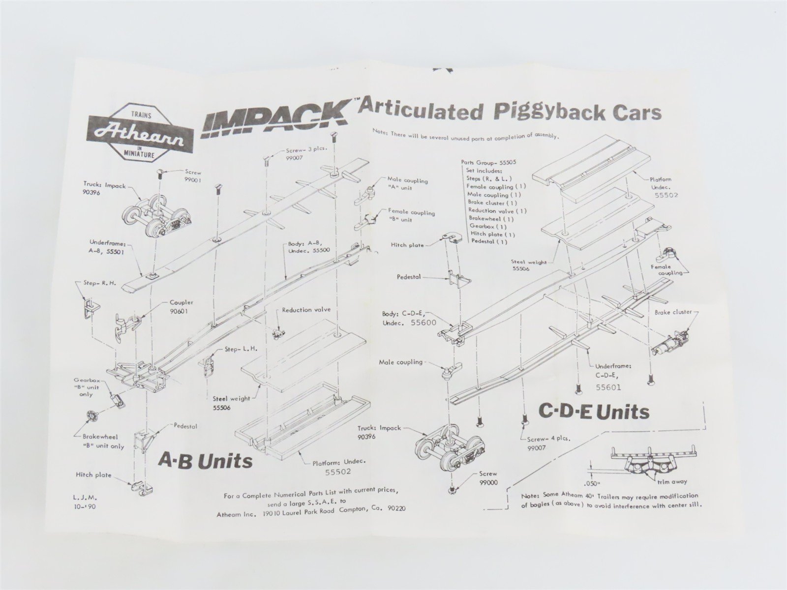 HO Scale Athearn 5566 Impact Inter Trailer Train Flatcar 3-Pack Kit