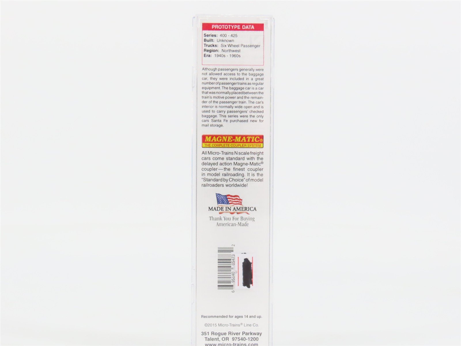 N Micro-Trains MTL 14700020 GN Great Northern Baggage Passenger #400 - Upgraded