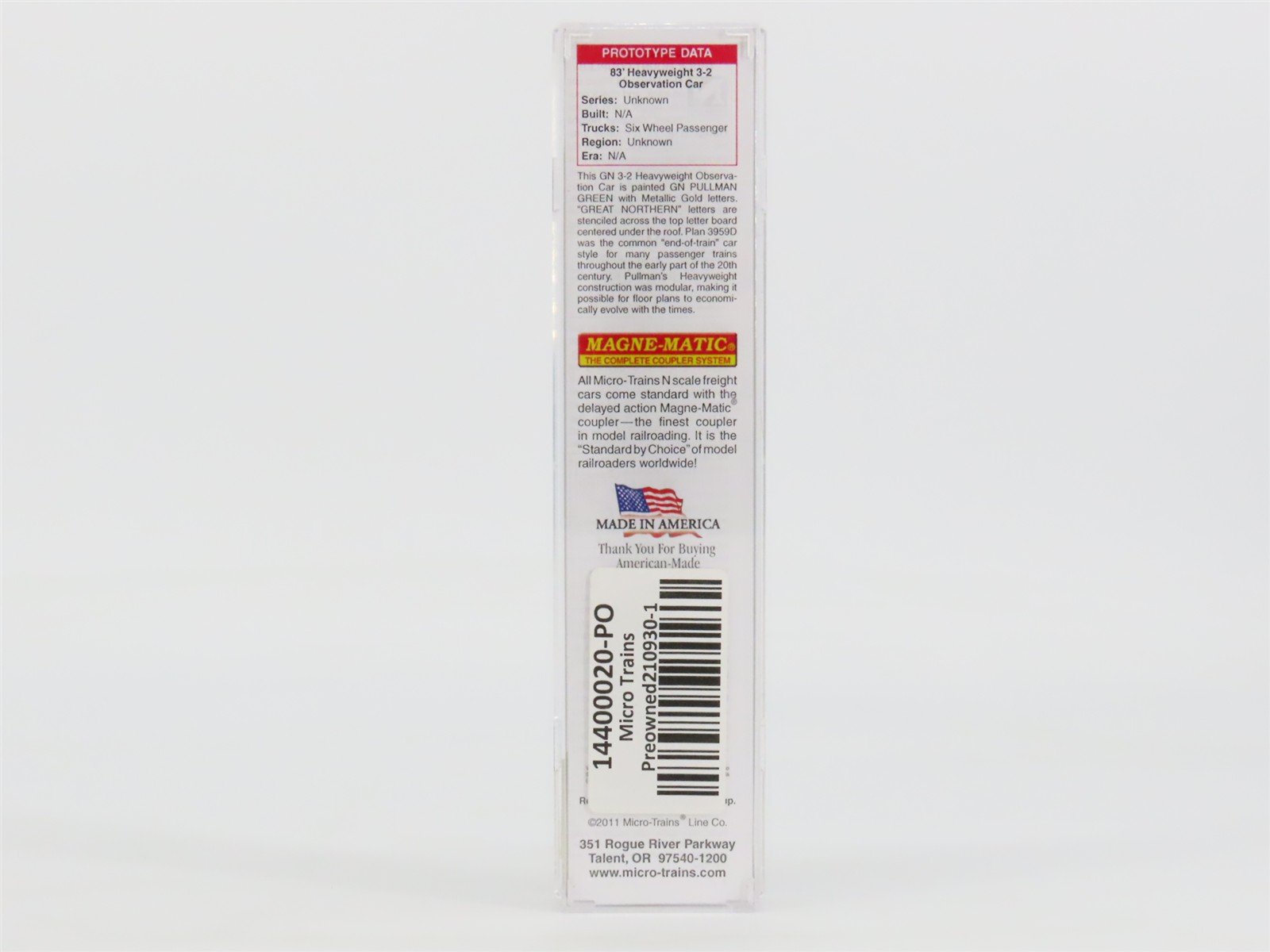 N Micro-Trains MTL 14400020 GN Heavyweight Observation Passenger No# - Upgraded