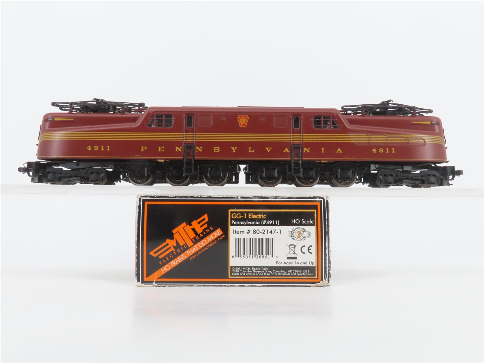HO Scale MTH 80-2147-1 PRR Tuscan 5-Stripe GG1 Electric #4911 w/ DCC & Sound
