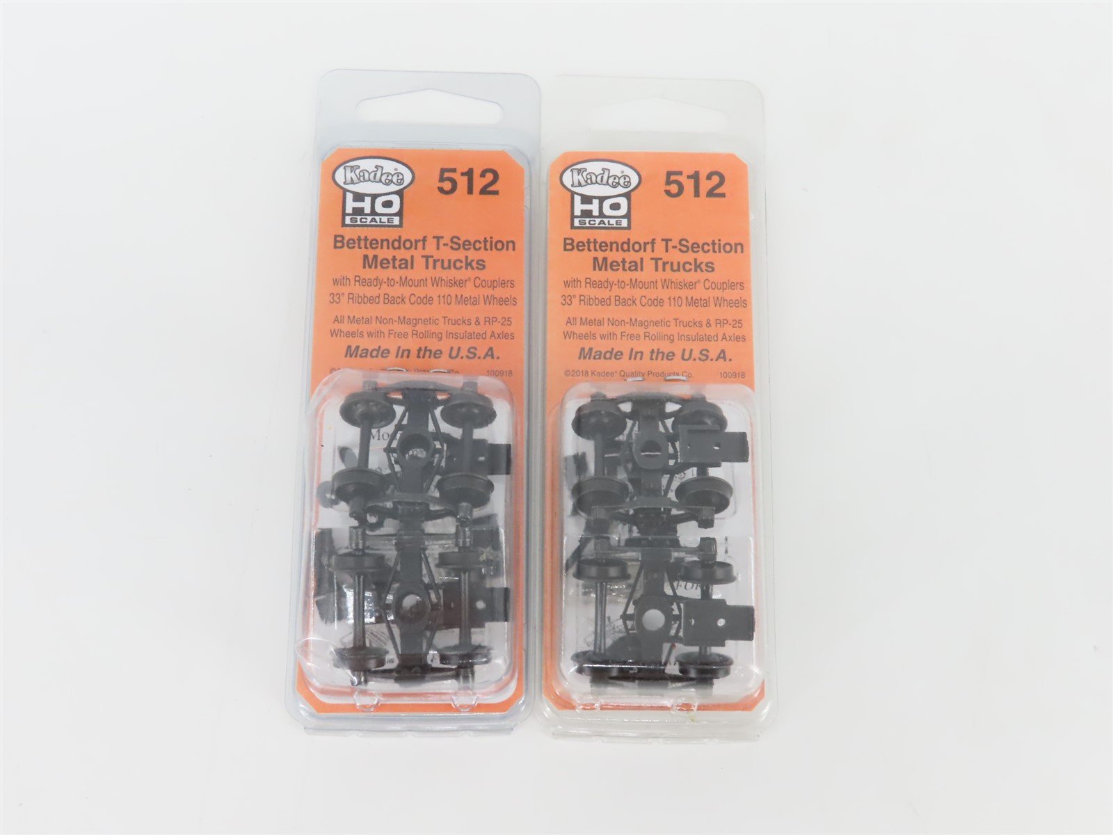 LOT of 2 HO Scale Kadee 512 Bettendorf T-Section Metal Truck Pairs w/ Couplers