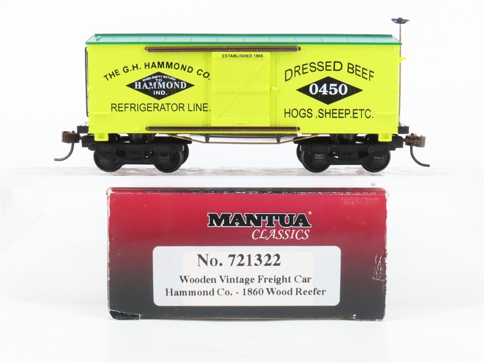 HO Scale Mantua Classics 721322 GH Hamond Co. 1860 Wood Reefer #0450