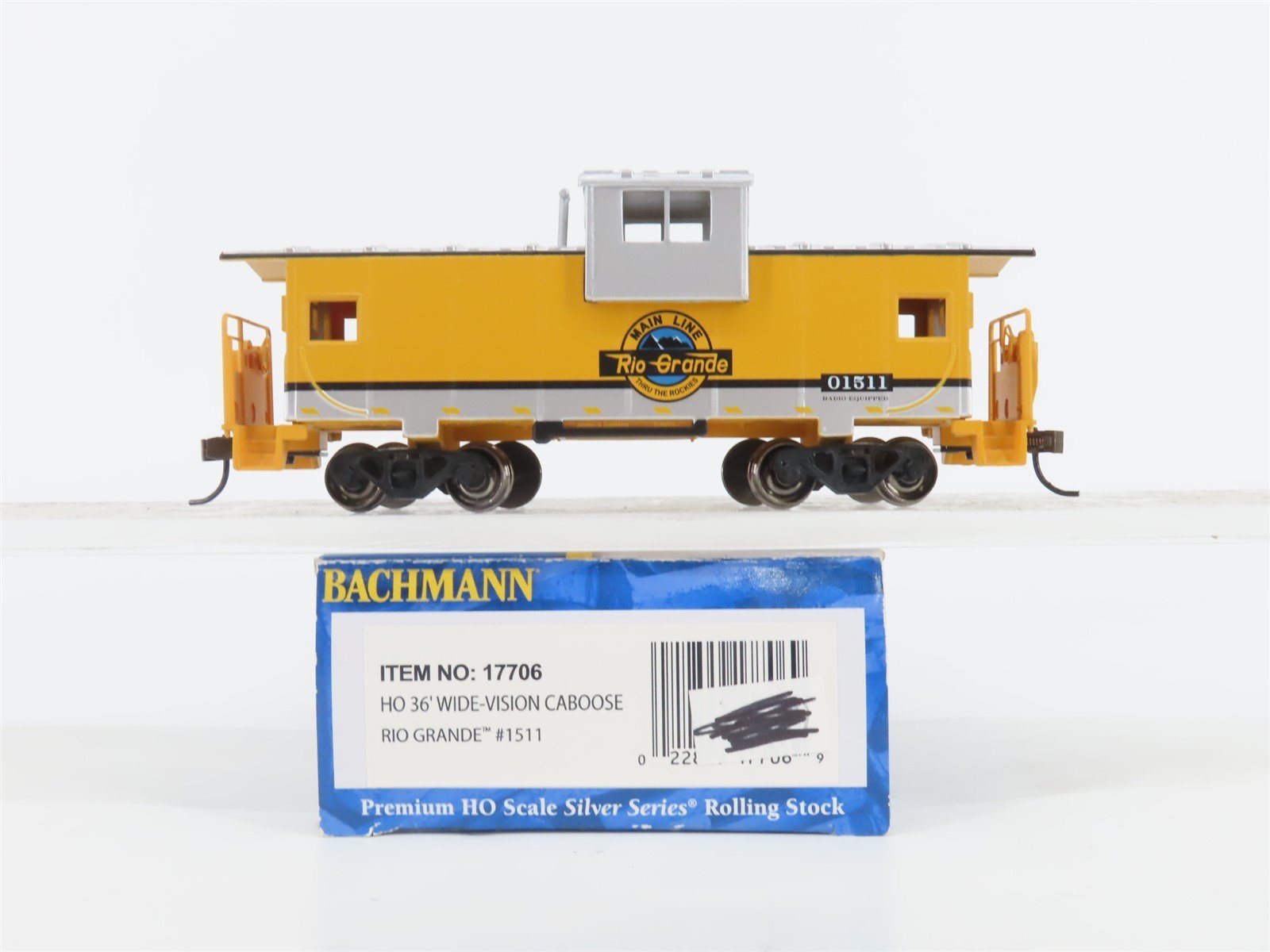 HO Bachmann Silver Series 17706 D&RGW Rio Grande 36' Wide Vision Caboose #01511