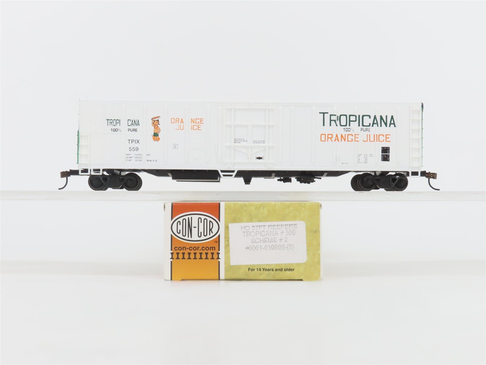 HO Scale Con-Cor 0001-019802-(2) TPIX Tropicana (Scheme #2) 57' Reefer #559