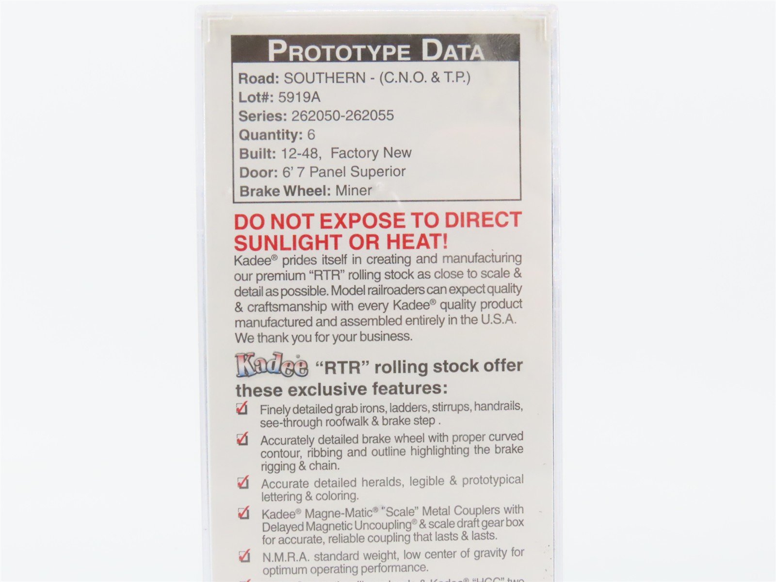 HO Scale Kadee 4324 SOU Southern 40' Single Door Box Car #262053 - Sealed