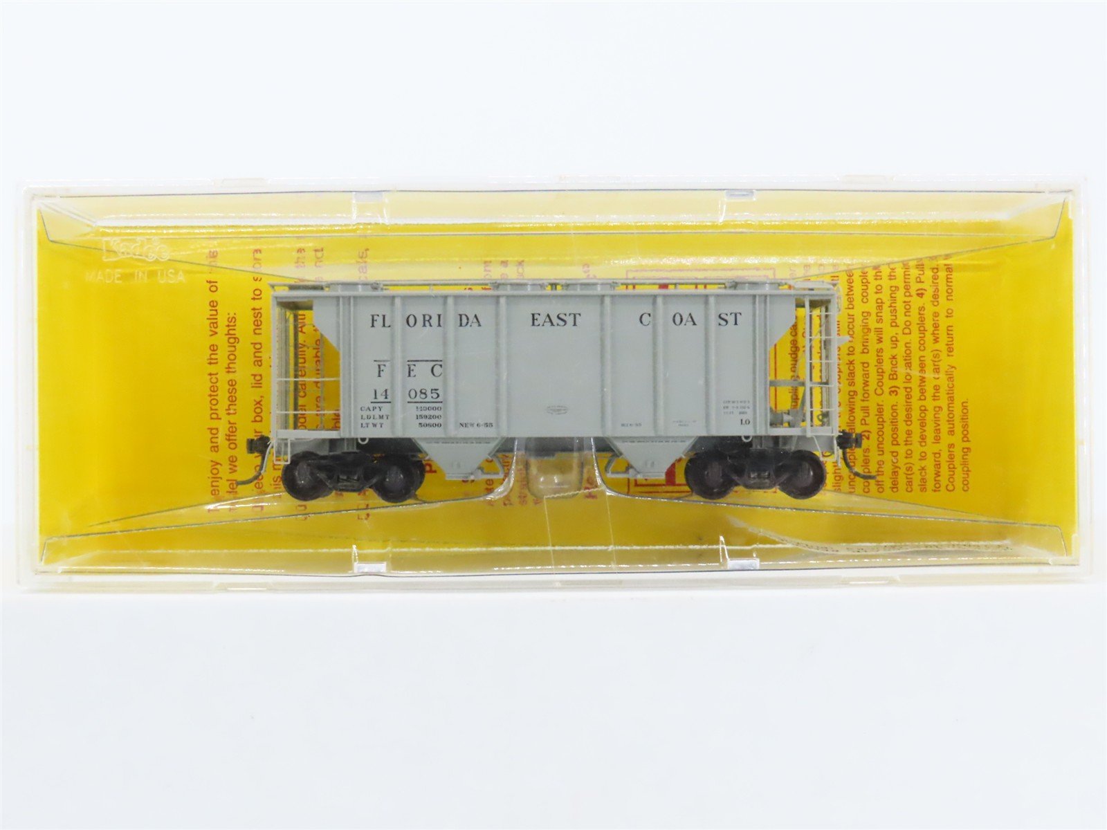 HO Scale Kadee 8610 FEC Florida East Coast 2-Bay Covered Hopper #14085 - Sealed