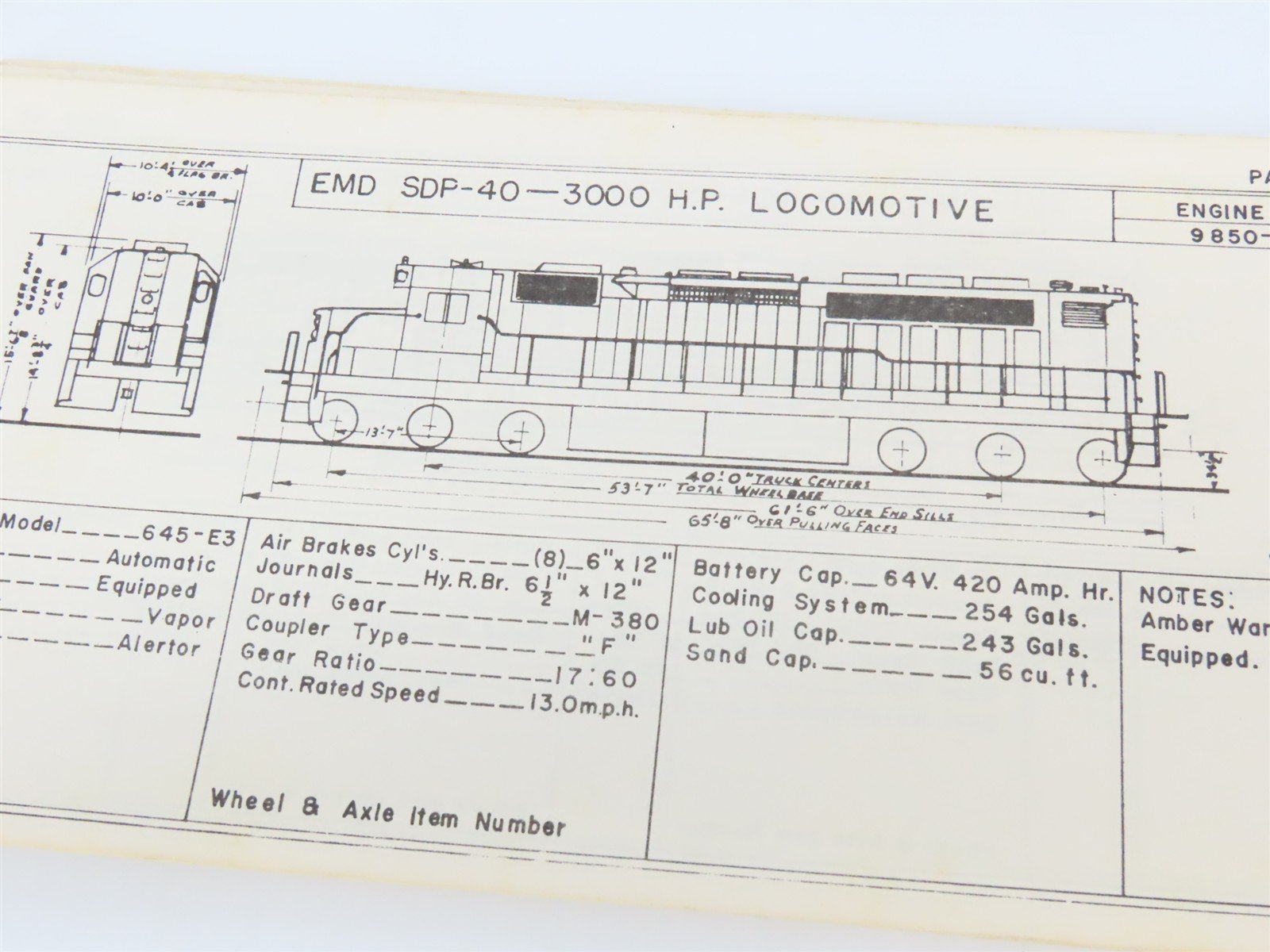 Burlington Northern Diesel Locomotive Data & Diagrams Spiral-Bound Booklet
