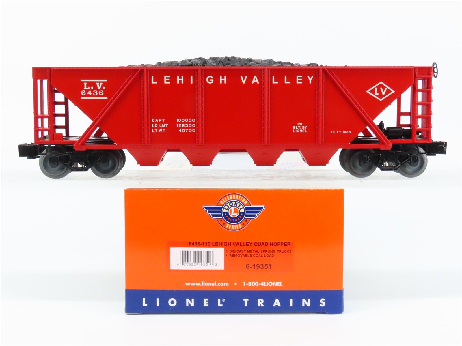 O 3-Rail Lionel Celebration 6-19351 LV Lehigh Valley 4-Bay Hopper #6436 w/ Load
