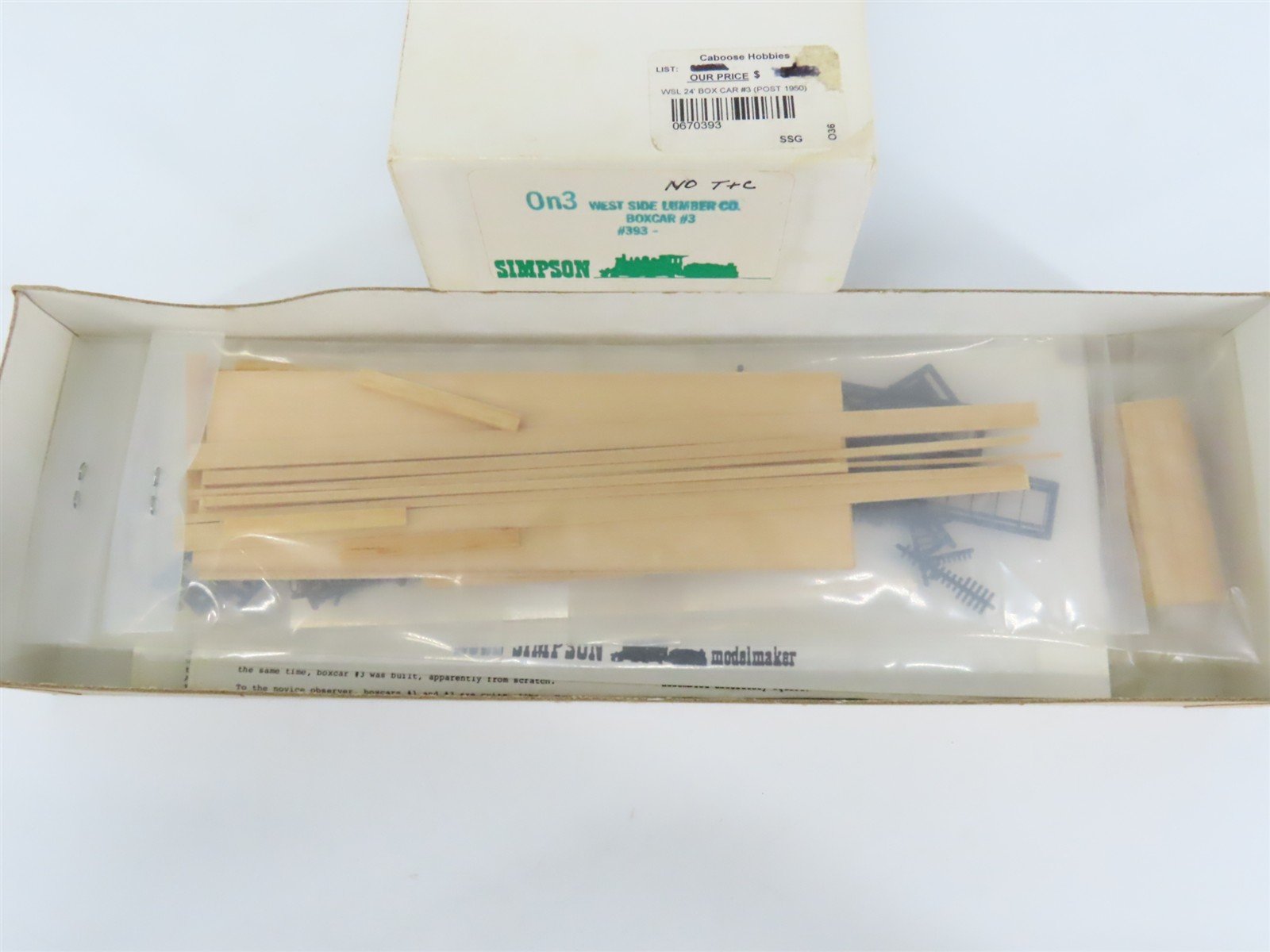 On3 Scale Simpson Kit 393 West Side Lumber Company Box Car #3