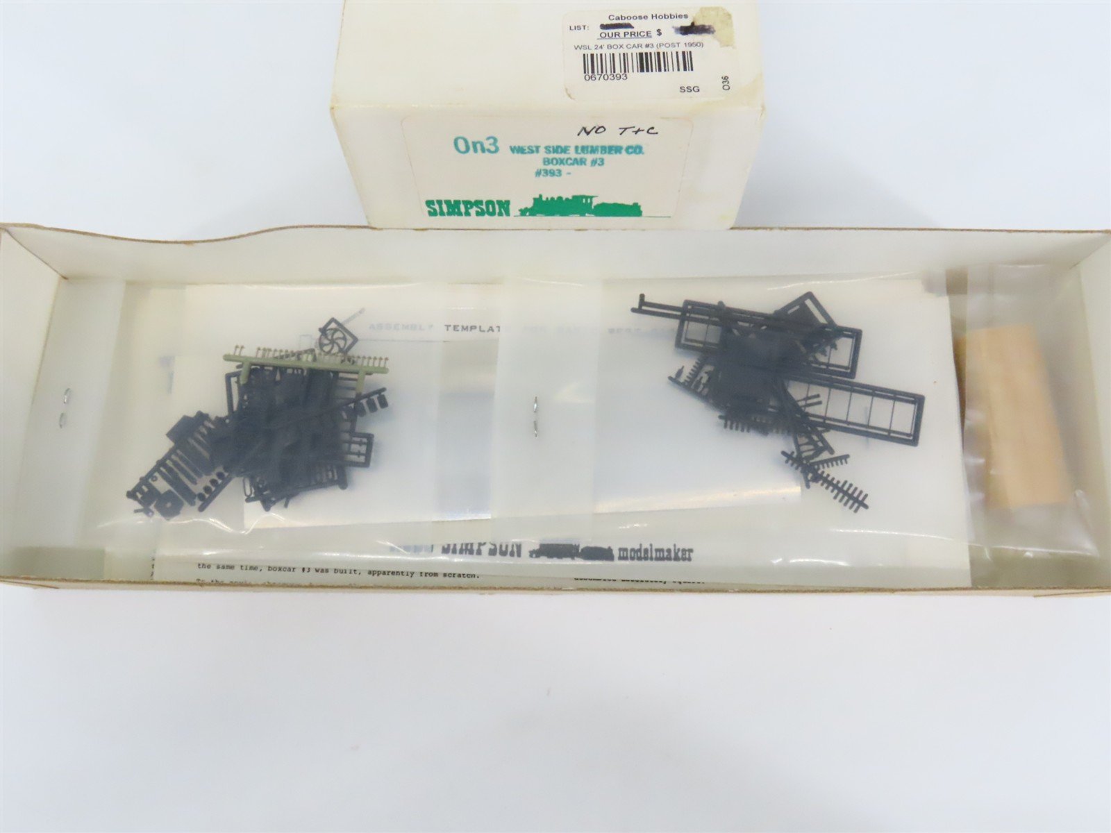 On3 Scale Simpson Kit 393 West Side Lumber Company Box Car #3