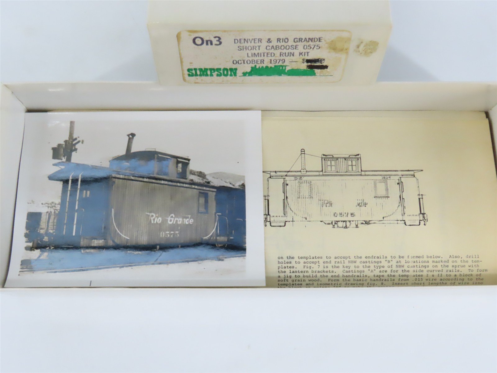 On3 Scale Simpson Limited Run Kit D&RGW Rio Grande Short Caboose 0575