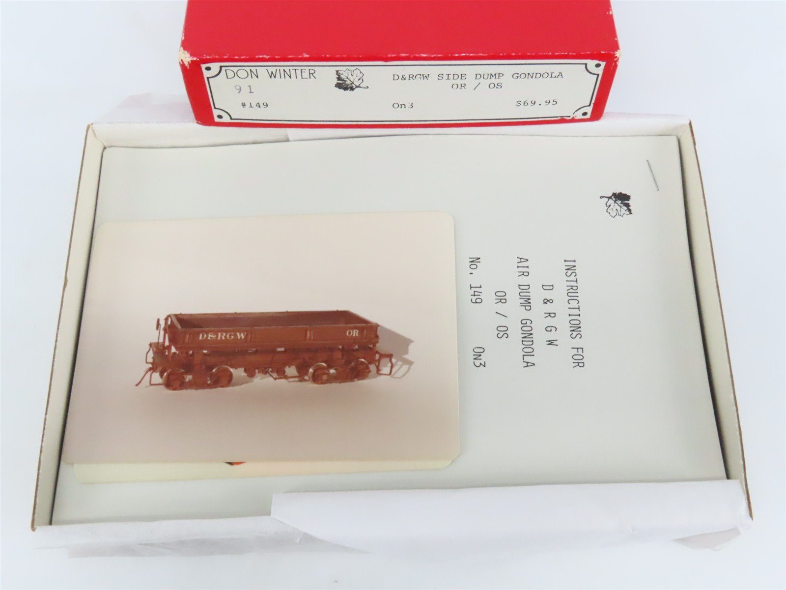 On3 Scale Don Winter Kit 149 D&RGW Rio Grande Side Dump Gondola