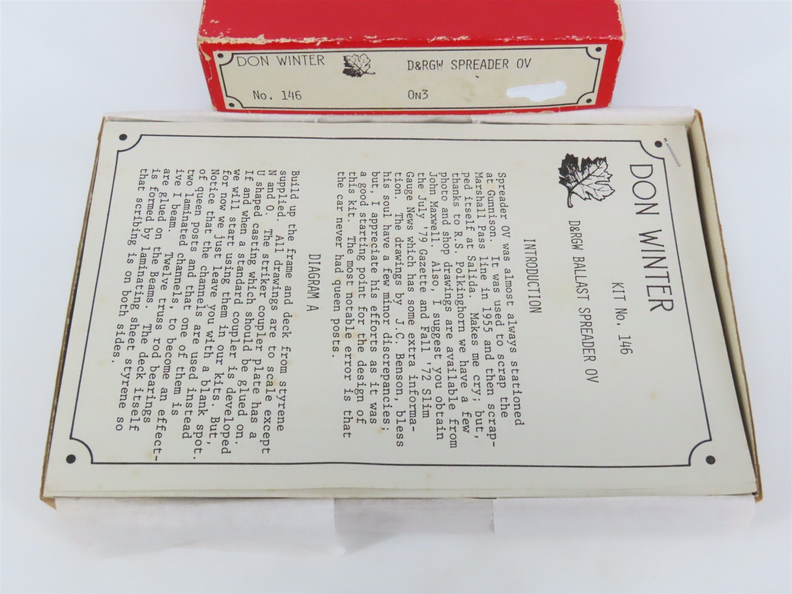 On3 Scale Don Winter Kit 146 D&RGW Rio Grande Ballast Spreader OV