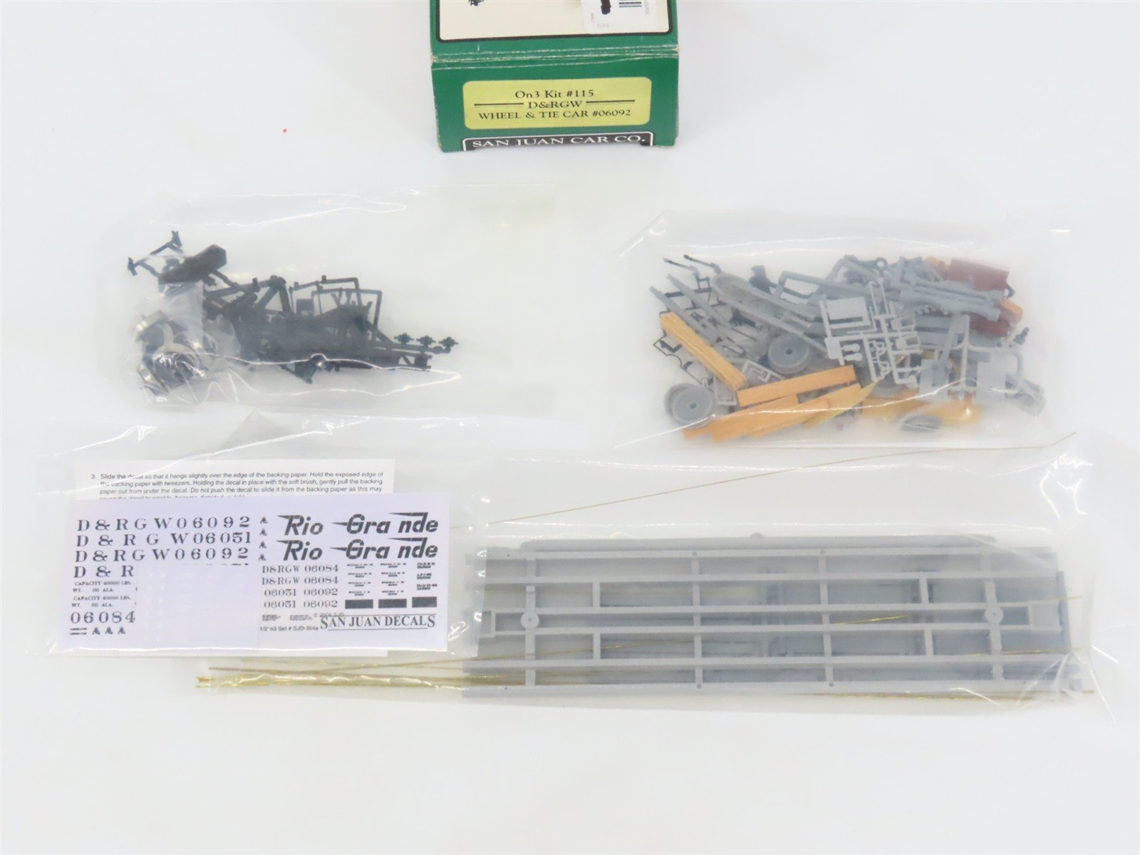 On3 Scale San Juan Car Co. Kit 115 D&RGW Rio Grande Wheel & Tie Car #06092