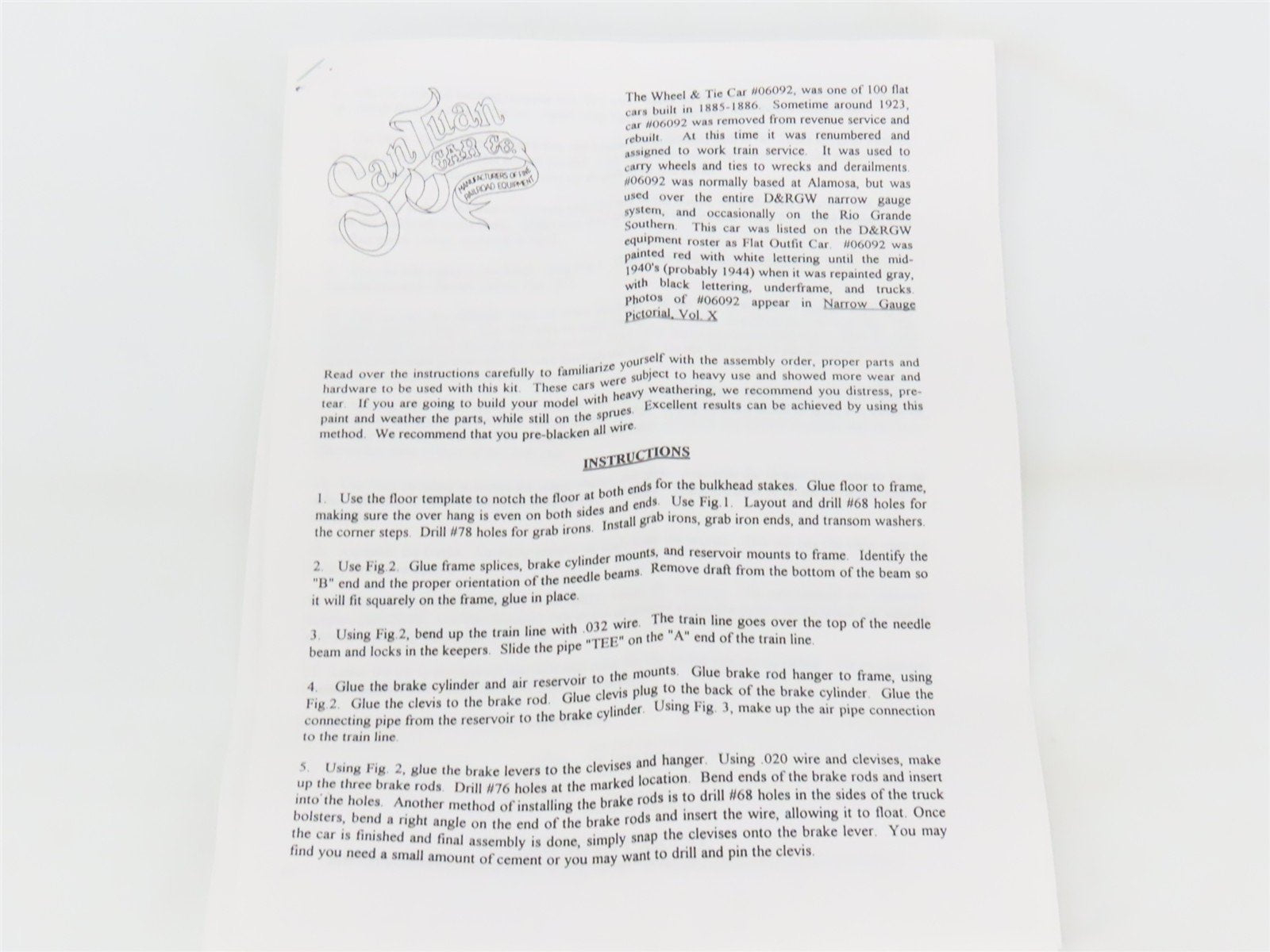 On3 Scale San Juan Car Co. Kit 115 D&RGW Rio Grande Wheel & Tie Car #06092