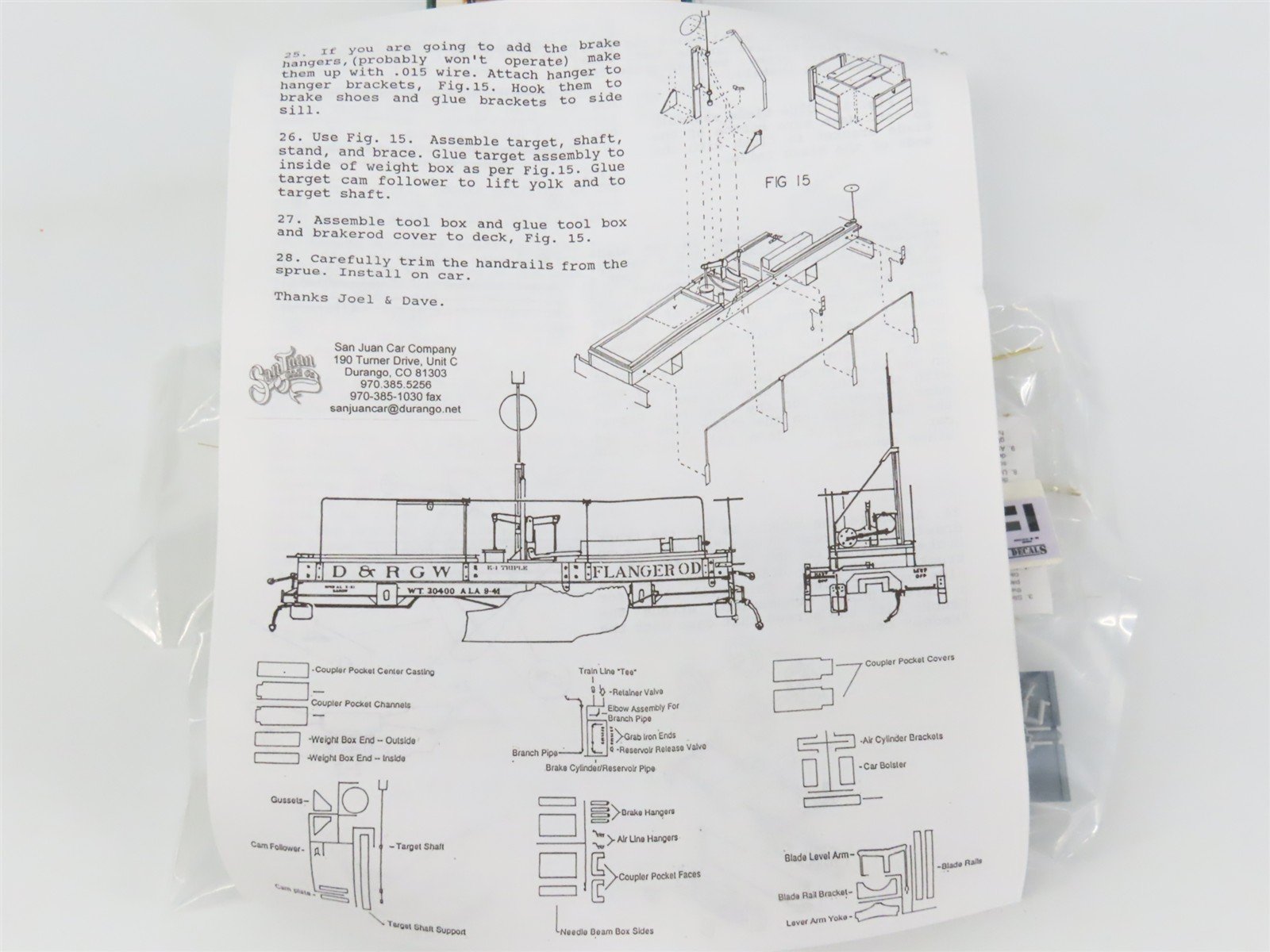 On3 Scale San Juan Car Co. Kit 109 D&RGW Denver & Rio Grande Western Flanger