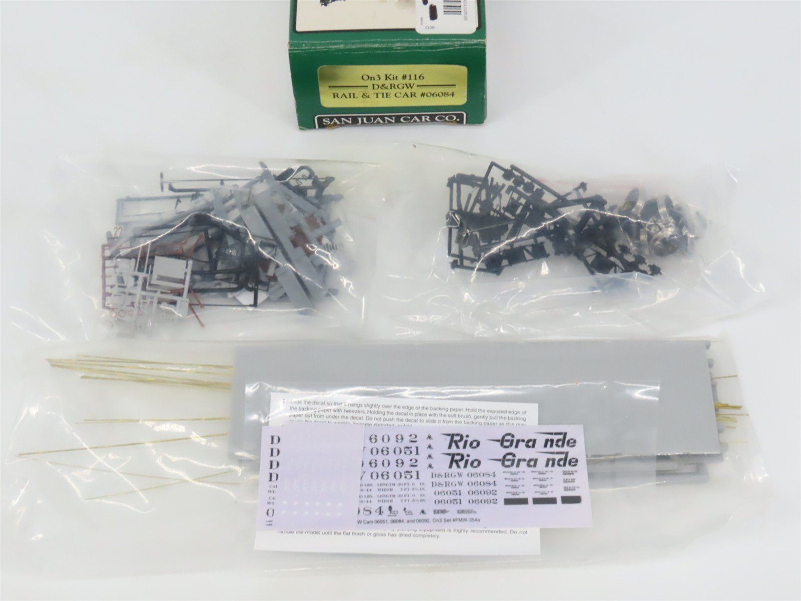 On3 Scale San Juan Car Co. Kit 116 D&RGW Rio Grande Rail & Tie Car #06084