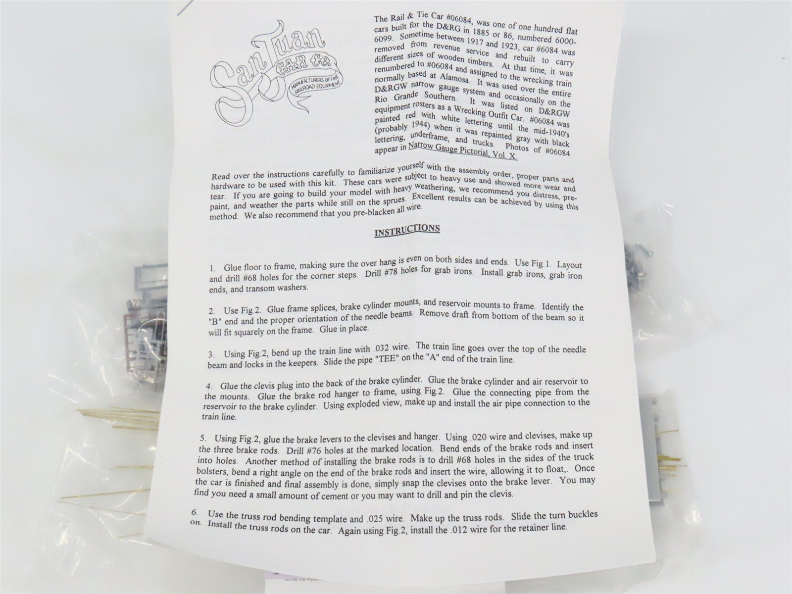 On3 Scale San Juan Car Co. Kit 116 D&RGW Rio Grande Rail & Tie Car #06084