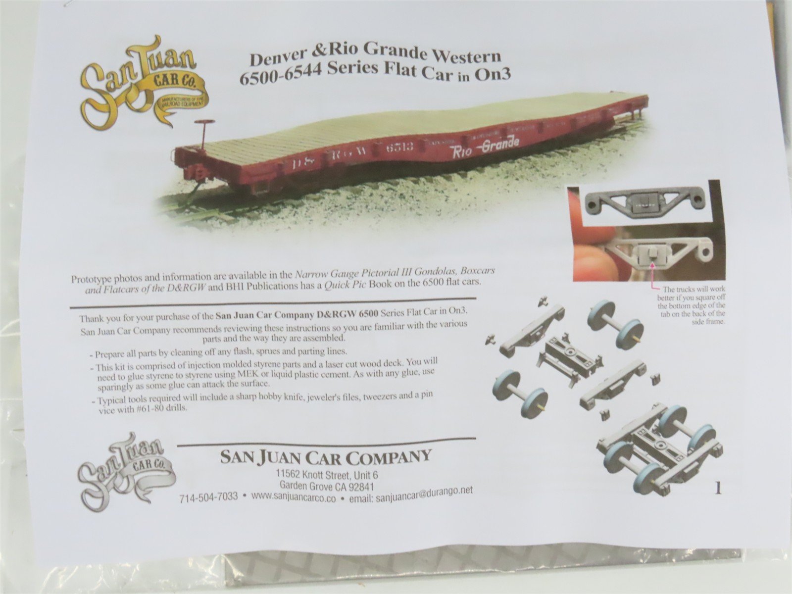 On3 Scale San Juan Car Co. Kit 127 D&RGW Rio Grande 40' 6500 Series Flat Car