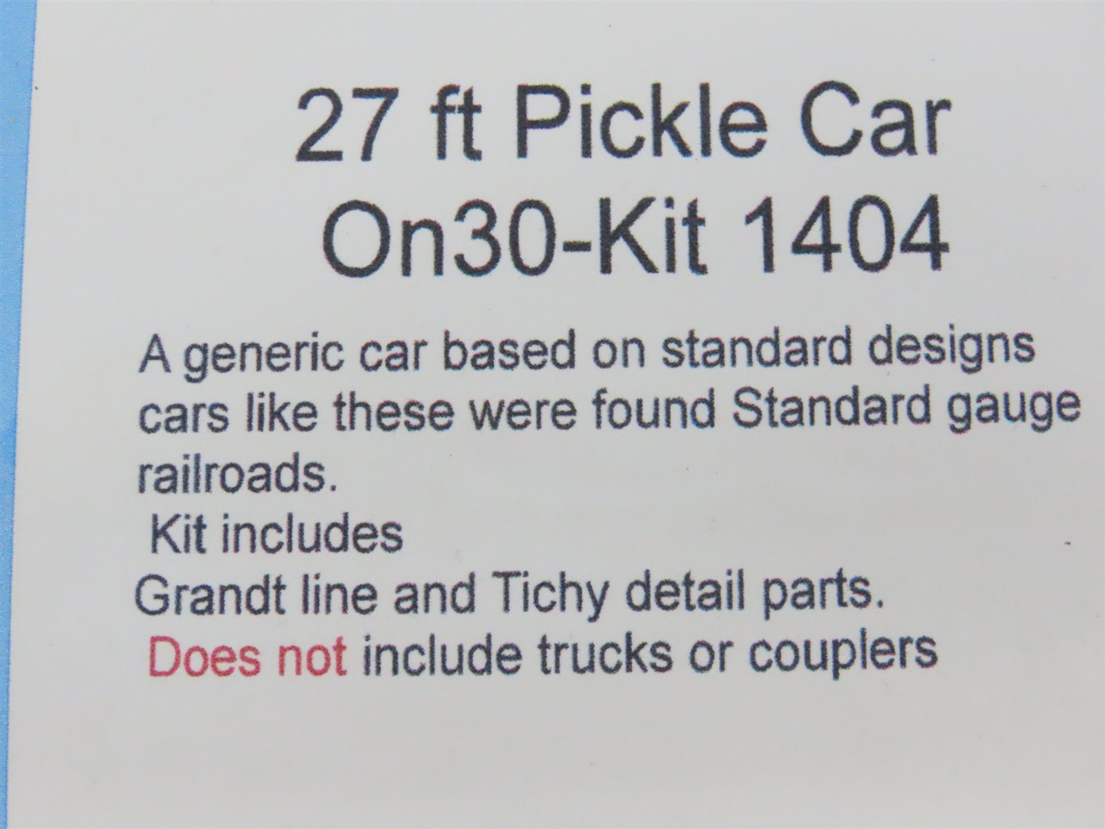 On30 Scale Rslaserkits Kit 1404 Undecorated 27' Pickle Car - SEALED