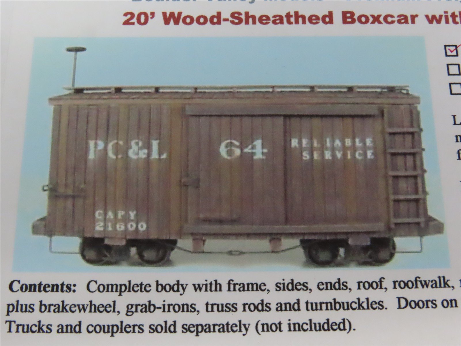 On30 Scale Boulder Valley Models Resin Kit 611 20' Wood-Sheathed Box Car